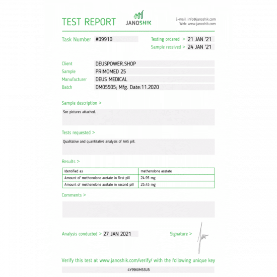 PRIMOMED 25 (Methenolone Acetate) Deus Medical - Image 2